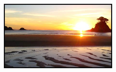 Sunrise and beach with island